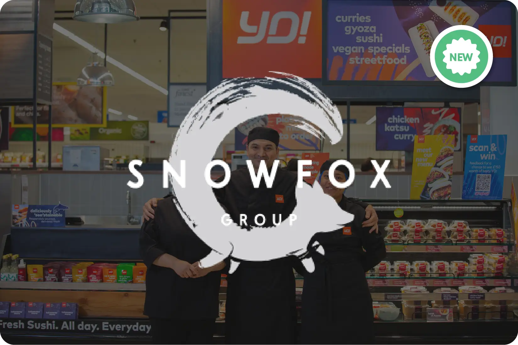 Snowfox Group logo on black background of yo sushi employees