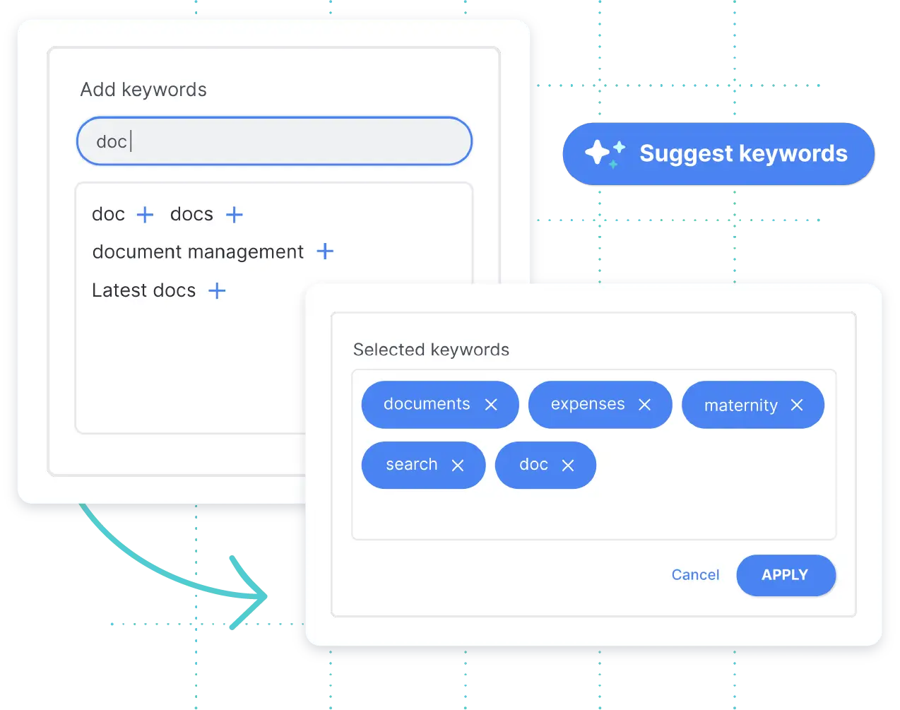 Engage Intranet software Ai adding keywords to content